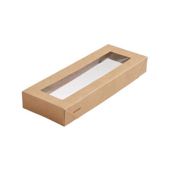 Papierový vrchnák s PLA oknom, hnedý 225x85x30 300 ks