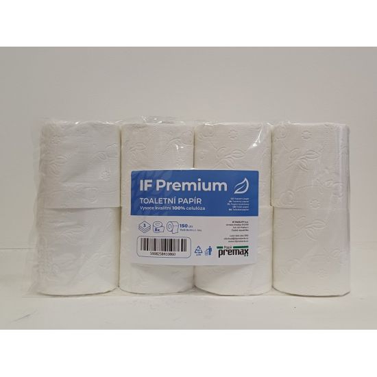 Třívrstvý toaletní papír IF PREMIUM celulóza, 150 útržků, 8 rolí