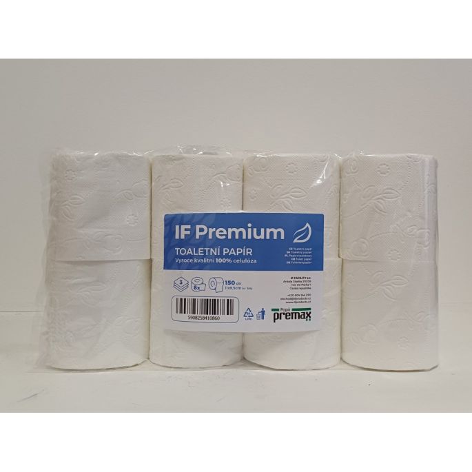 Třívrstvý toaletní papír IF PREMIUM celulóza, 150 útržků, 8 rolí