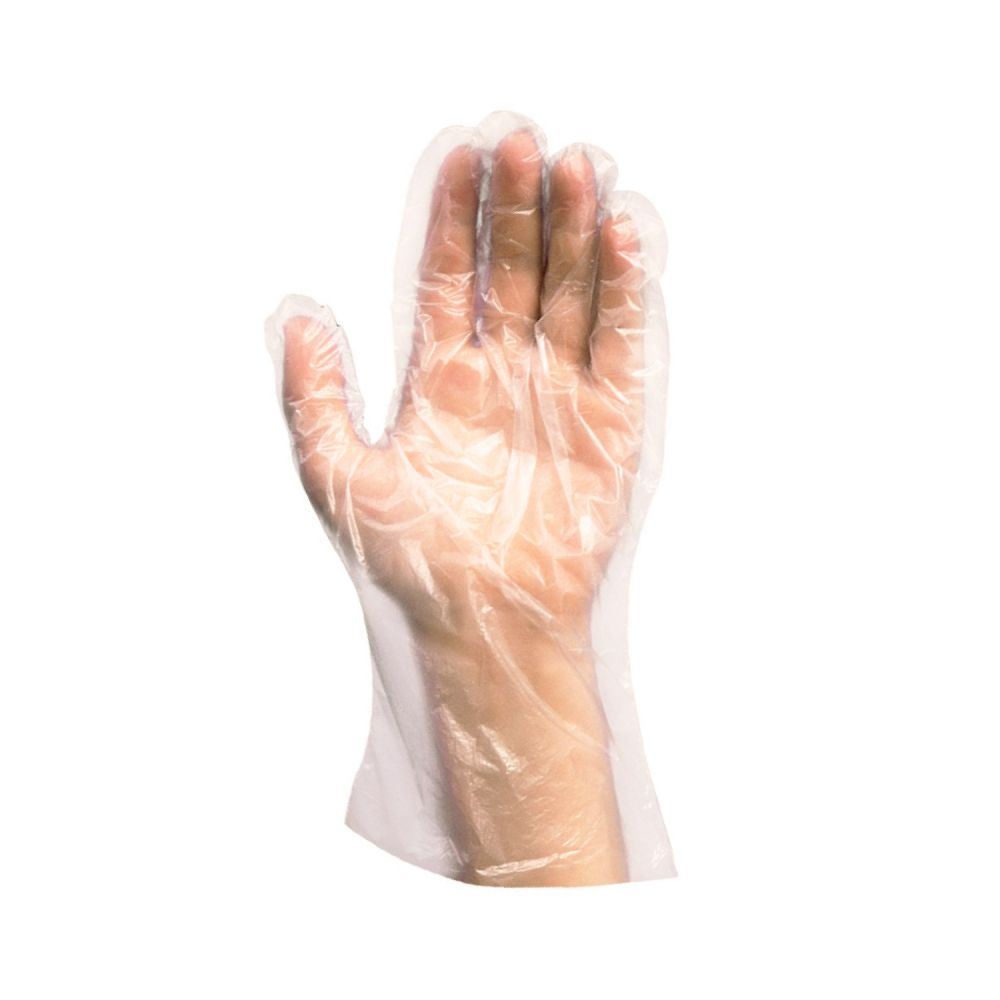 Jednorázové rukavice HDPE transparentní `L` v bloku [100 ks]