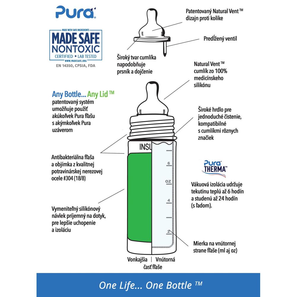 Pura® dojčenská TERMO fľaša  260ml Moss