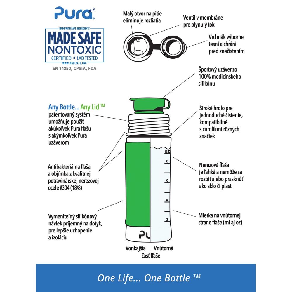 Pura® nerezová fľaša so športovým uzáverom 325ml - Moss