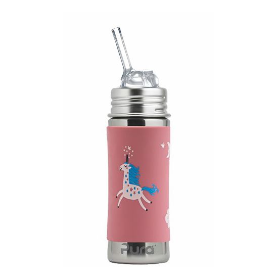 Pura® nerezová fľaša so slamkou 325ml - Unicorn