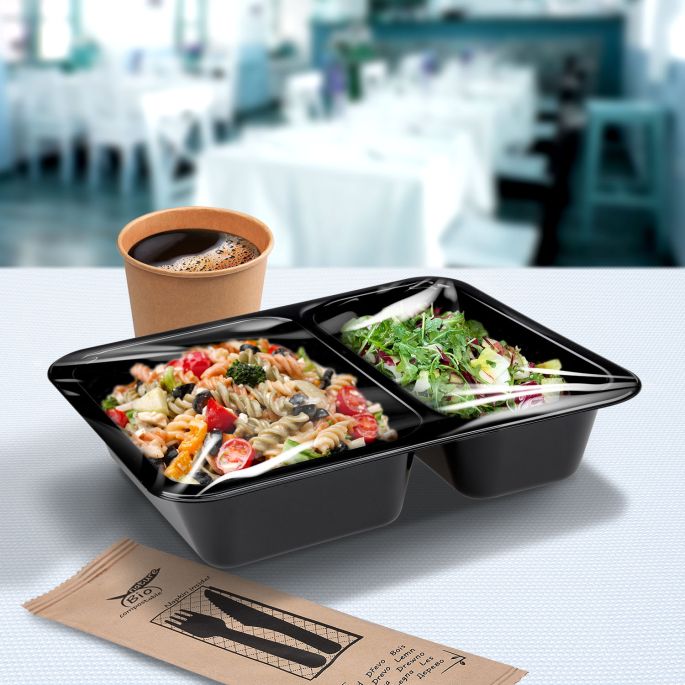 Menu mísa (PP) Foodyboxx extra-pevná 2dílná černá 227 x 178 x 49 mm [50 ks]