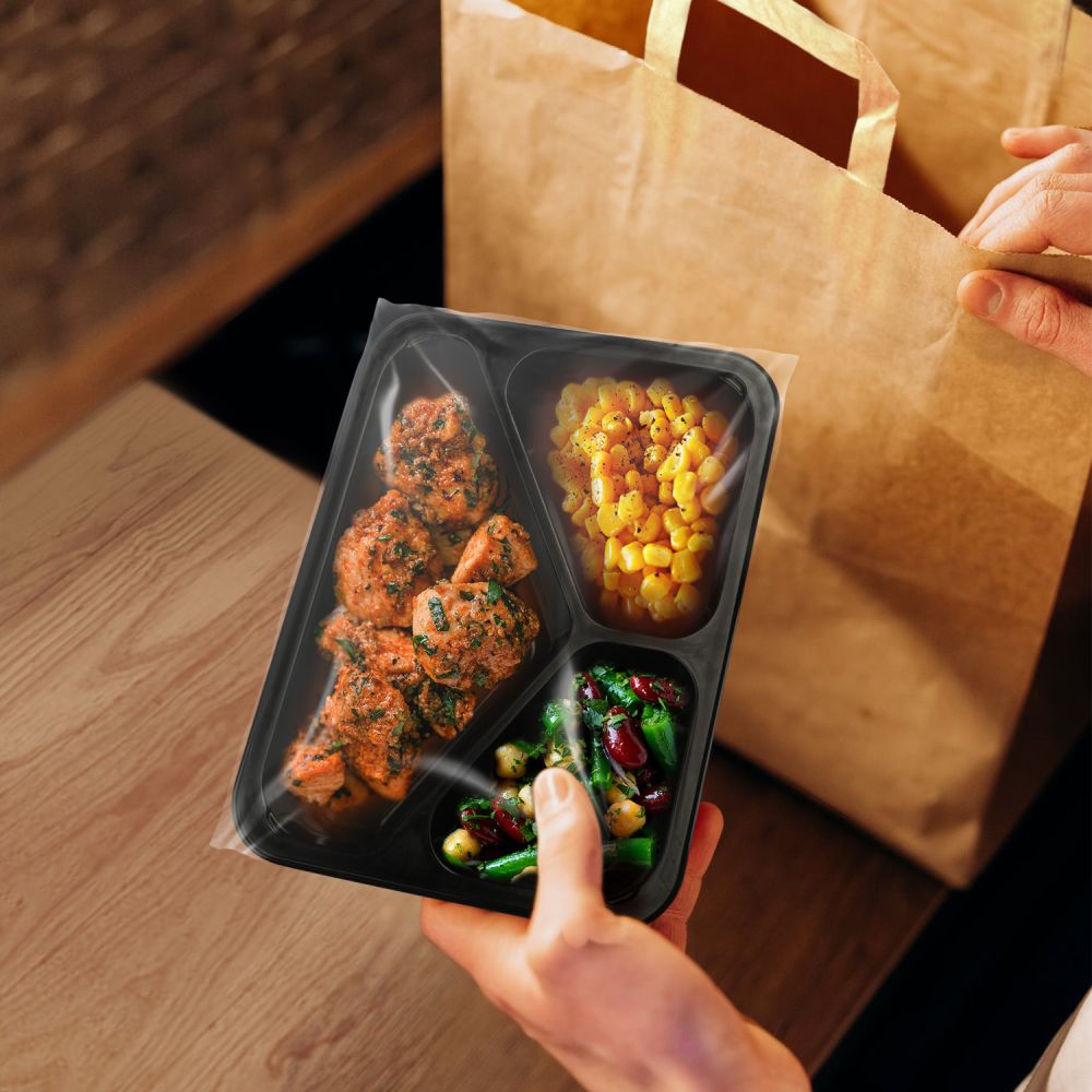 Menu mísa (PP) Foodyboxx extra-pevná 3dílná černá 227 x 178 x 49 mm [50 ks]