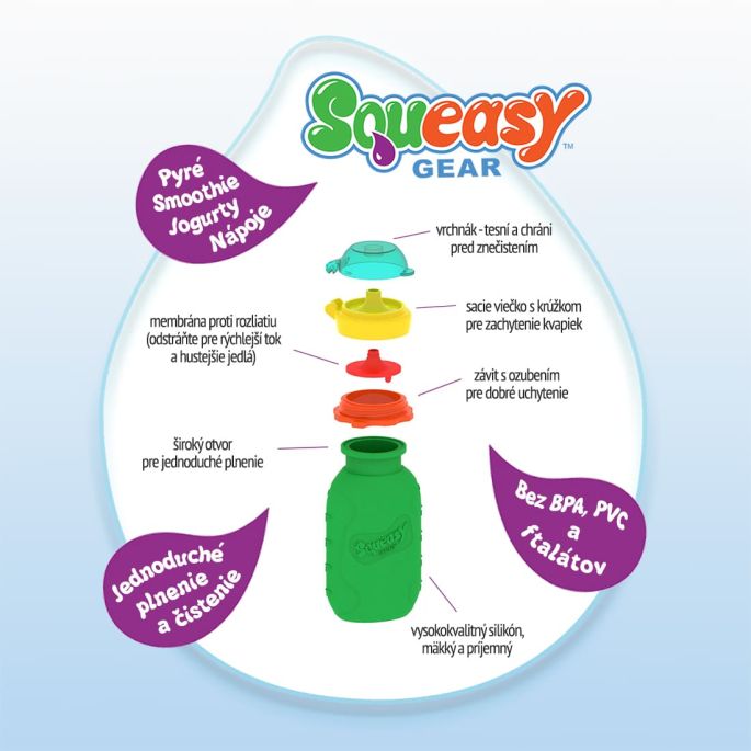 Squeasy Gear silikónová kapsička 180 ml - modrá